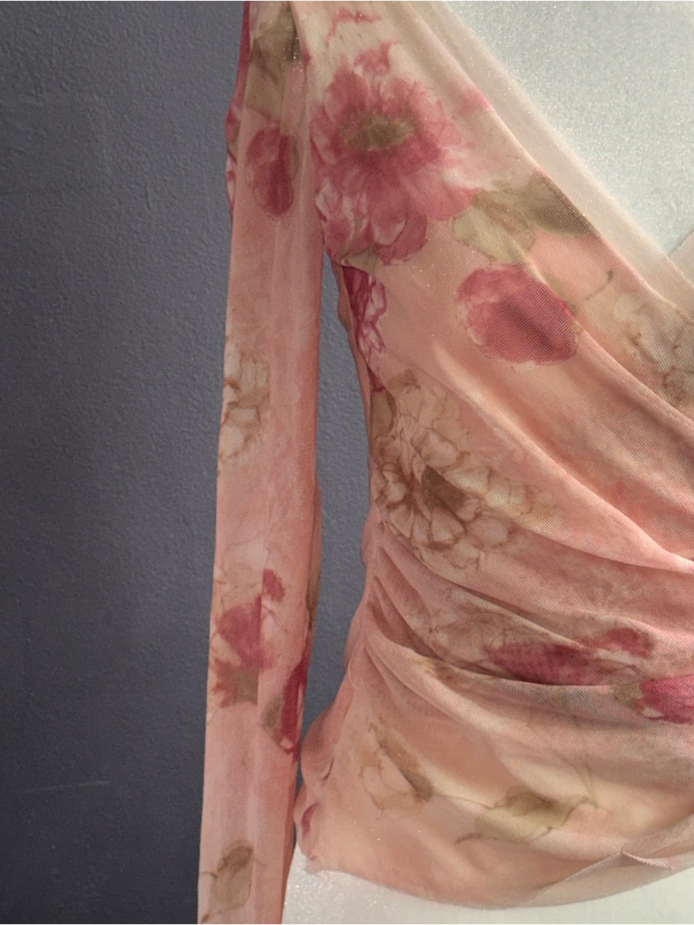 Express Peach-Pink Floral Wrap Top - Picture 3 of 6